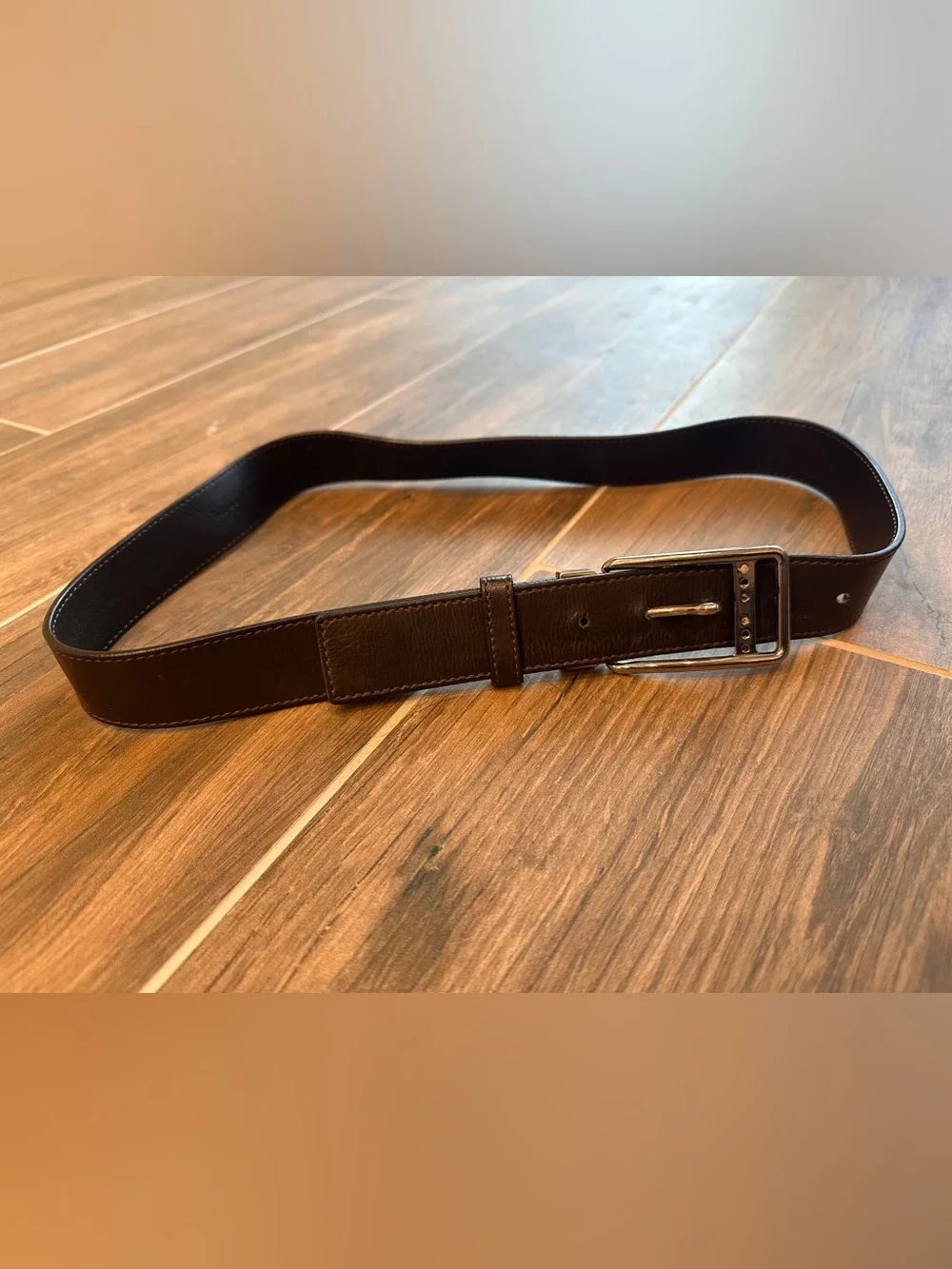 Versace Collection Men’s Brown Leather Belt 90/36 Made Italy Silver Buckle